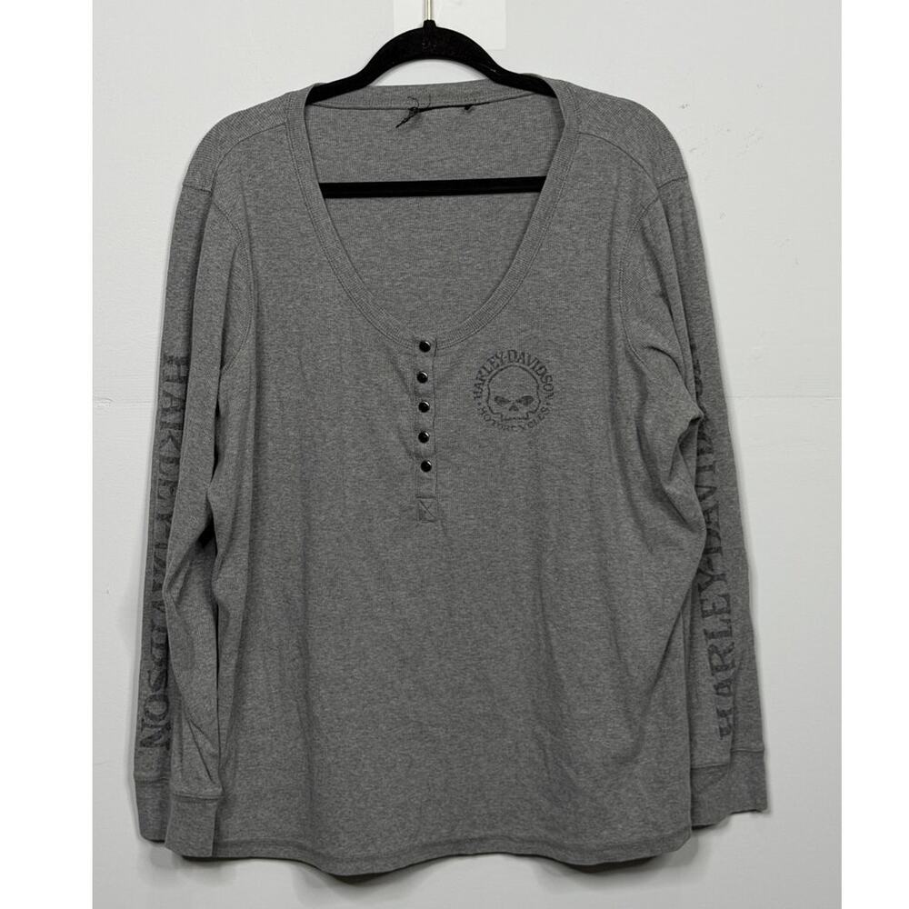 Women's Willie G Skull Snap Front Long Sleeve Henley by Harley-Davidson/Size-XL